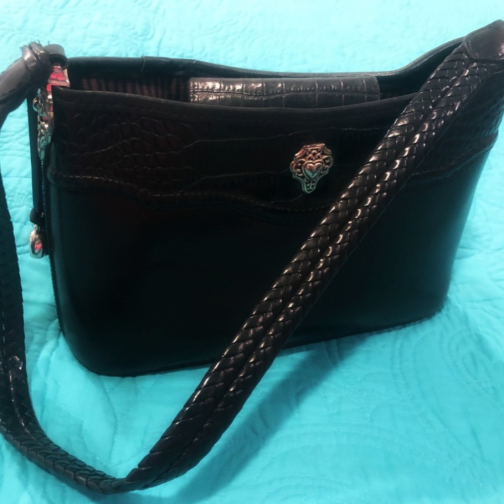 Brighton - black leather oval bucket bag - EUC
